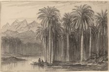 Figures Setting Out in Canoes from a Palm Grove (Wady Feiran), 1884/1885. Creator: Edward Lear