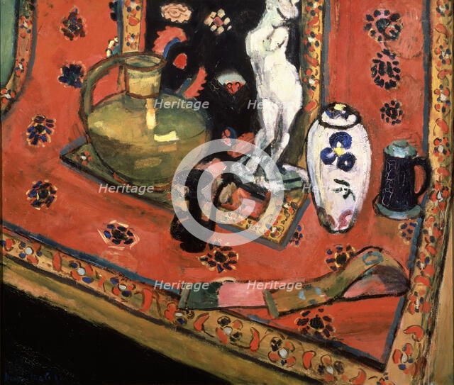'Figurine and Vases on Oriental Carpet (En rouge de Venise)', 1908.  Creator: Henri Matisse.