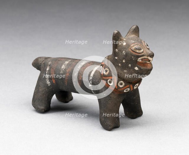 Figurine in the Form of a Striped Feline Wearing Collar, A.D. 1200/1470. Creator: Unknown.