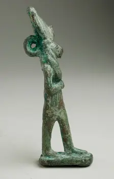 Figurine of a Lion Headed Deity Holding Knife, Late Period-Ptolemaic Period 664-30 BCE. Creator: Unknown