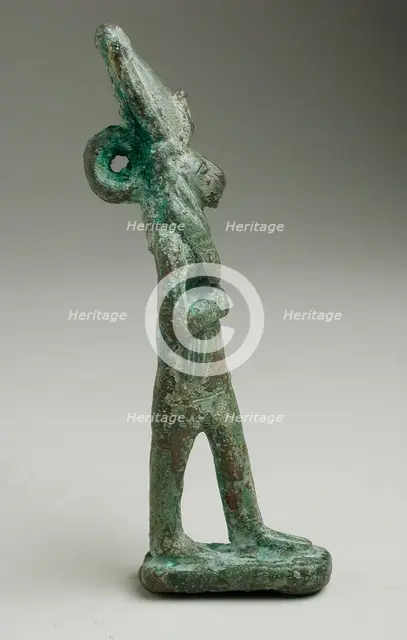 Figurine of a Lion Headed Deity Holding Knife, Late Period-Ptolemaic Period 664-30 BCE. Creator: Unknown.