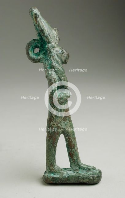 Figurine of a Lion Headed Deity Holding Knife, Late Period-Ptolemaic Period 664-30 BCE. Creator: Unknown.