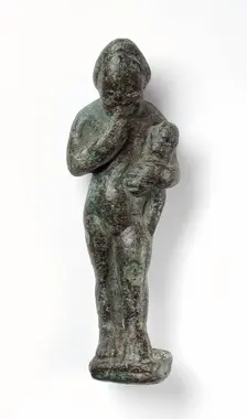 Figurine of a Standing Naked Man Holding a Baby, Ptolemaic Period-early Roman Period 200 BCE-100 C). Creator: Unknown