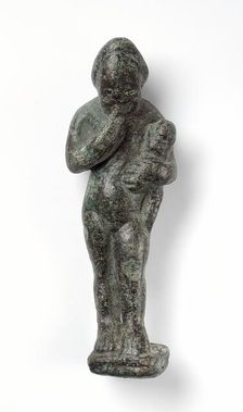 Figurine of a Standing Naked Man Holding a Baby, Ptolemaic Period-early Roman Period 200 BCE-100 C). Creator: Unknown