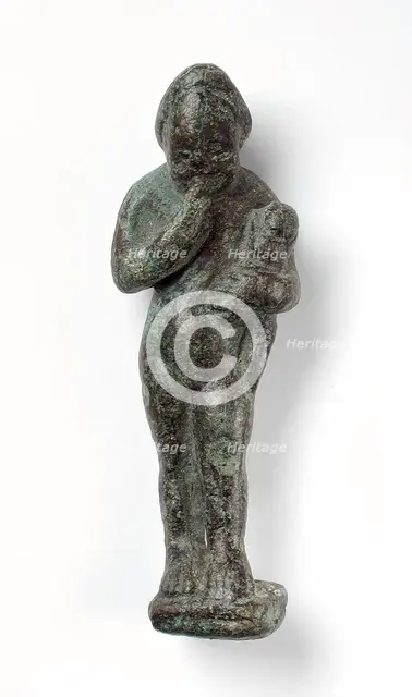 Figurine of a Standing Naked Man Holding a Baby, Ptolemaic Period-early Roman Period 200 BCE-100 C). Creator: Unknown.