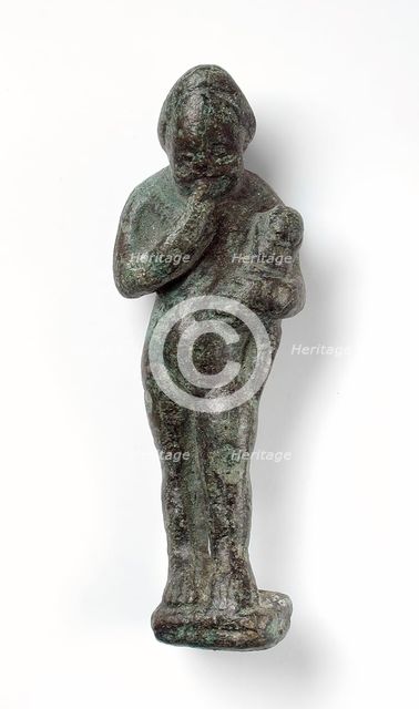 Figurine of a Standing Naked Man Holding a Baby, Ptolemaic Period-early Roman Period 200 BCE-100 C). Creator: Unknown.