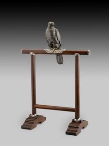 Figurine of hawk on a perch, c1890. Artists: Unknown, Jomi Eisuke