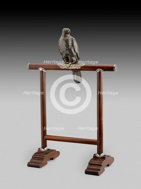 Figurine of hawk on a perch, c1890. Artists: Unknown, Jomi Eisuke.
