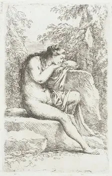 Figurine: Seated Female Nude, in Solitude, between circa 1656 and circa 1657. Creator: Salvator Rosa
