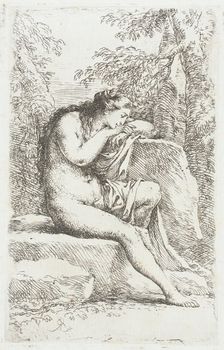 Figurine: Seated Female Nude, in Solitude, between circa 1656 and circa 1657. Creator: Salvator Rosa
