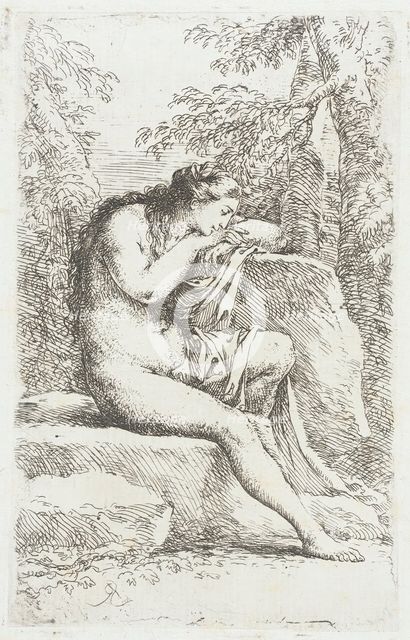 Figurine: Seated Female Nude, in Solitude, between circa 1656 and circa 1657. Creator: Salvator Rosa.