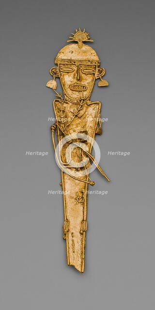 Figurine (Tunjo) of a Figure Holding Plants and Cup, Wearing a Crown, A.D. 1000/1500. Creator: Unknown.