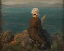 Fileuse sur les rochers à Douarnenez, c.1870. Creator: Jules Breton