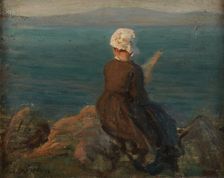 Fileuse sur les rochers à Douarnenez, c.1870. Creator: Jules Breton