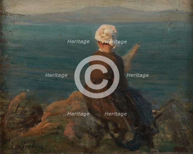 Fileuse sur les rochers à Douarnenez, c.1870. Creator: Jules Breton.