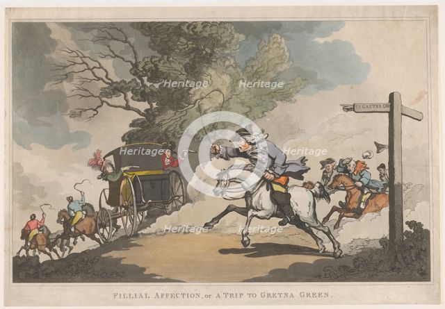 Filial Affection, or a Trip to Gretna Green, December 15, 1785., December 15, 1785. Creator: Thomas Rowlandson.