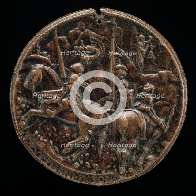 Filippo Maria Visconti Riding in a Mountainous Landscape [reverse], c. 1441. Creator: Pisanello.