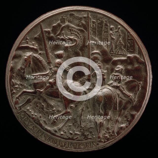 Filippo Maria Visconti Riding in a Mountainous Landscape [reverse], c. 1441. Creator: Pisanello.