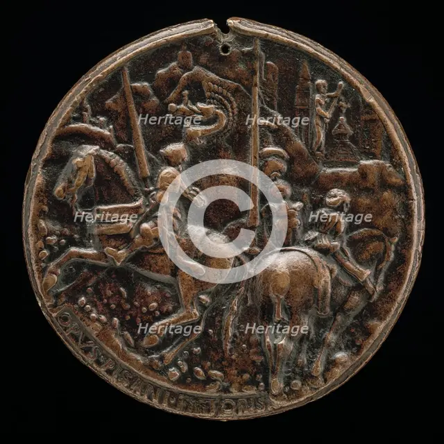 Filippo Maria Visconti Riding in a Mountainous Landscape [reverse], c. 1441. Creator: Pisanello.