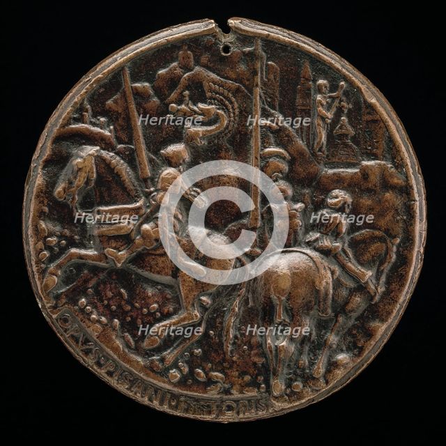 Filippo Maria Visconti Riding in a Mountainous Landscape [reverse], c. 1441. Creator: Pisanello.