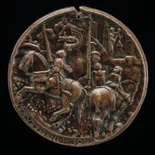 Filippo Maria Visconti Riding in a Mountainous Landscape [reverse], c. 1441. Creator: Pisanello