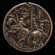 Filippo Maria Visconti Riding in a Mountainous Landscape [reverse], c. 1441. Creator: Pisanello