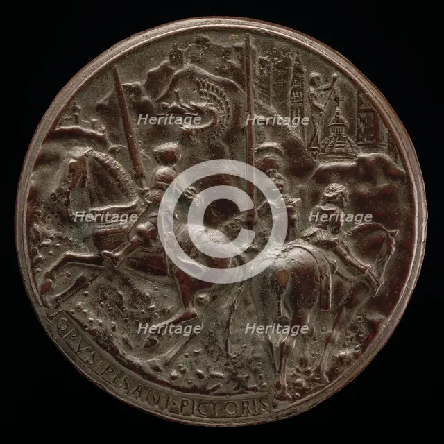 Filippo Maria Visconti Riding in a Mountainous Landscape [reverse], c. 1441. Creator: Pisanello.