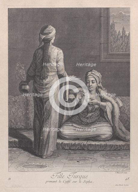 Fille Turque, prenant le Caffé sur le Sopha, 1714-15. Creator: Unknown.