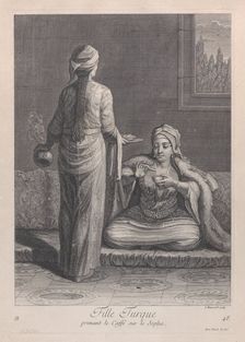 Fille Turque, prenant le Caffé sur le Sopha, 1714-15. Creator: Unknown