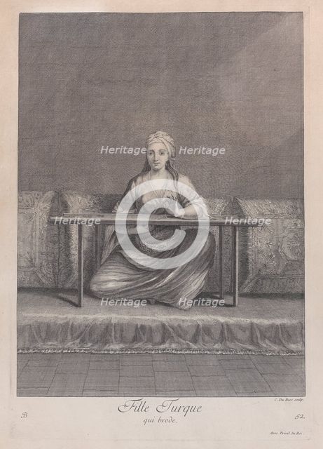 Fille Turque, qui brode, 1714-15., Creator: Unknown.