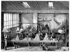 Filling and soldering cans of food, France, c1870. Creator: Unknown
