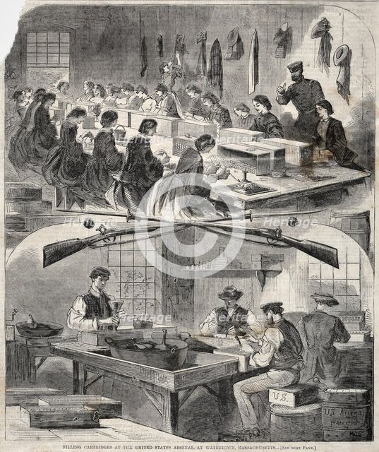 Filling Cartridges at the United States Arsenal, at Watertown, Massachusetts, 1861. Creator: Winslow Homer (American, 1836-1910).