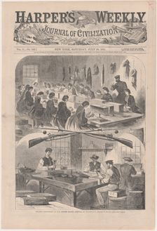 Filling Cartridges at the United States Arsenal, at Watertown, Massachusetts (Har..., July 20, 1861. Creator: Anon