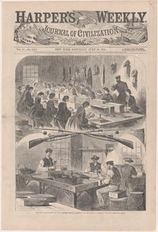 Filling Cartridges at the United States Arsenal, at Watertown, Massachusetts (Har..., July 20, 1861. Creator: Anon
