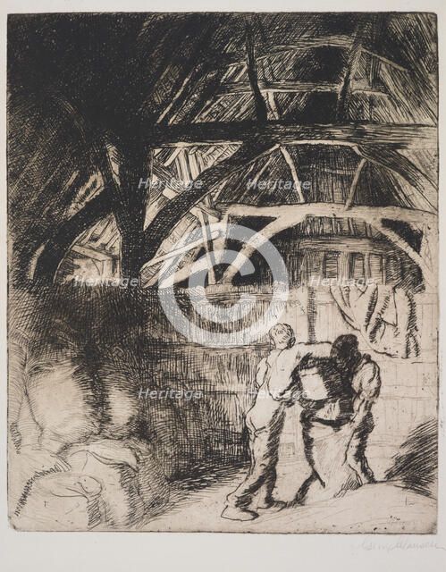 Filling sacks, 1912. Creator: George Clausen.