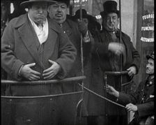 Film Fat Man's Outing Large Men Getting on a Paris Bus, 1921. Creator: British Pathe Ltd