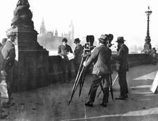 Film makers on the Albert Embankment, London. Creator: Unknown
