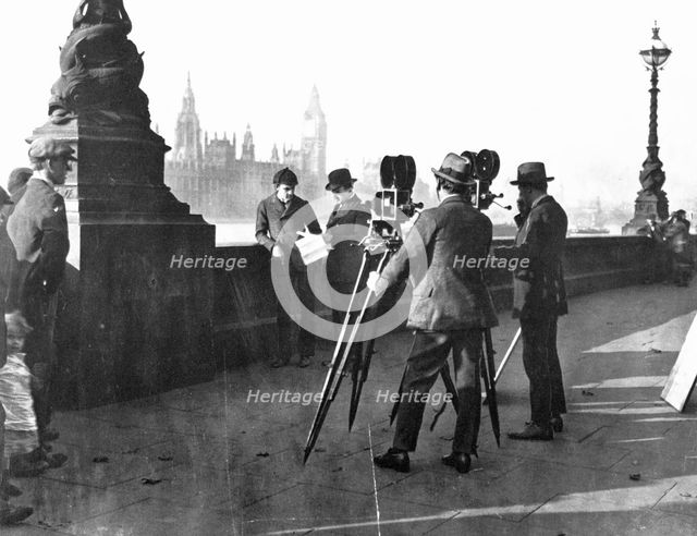 Film makers on the Albert Embankment, London. Creator: Unknown.