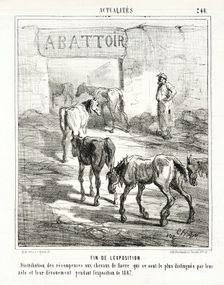 Fin de l'exposition. Distribution des récompenses aux chevaux de fiacre qui se sont le plus..., 1867 Creator: Cham