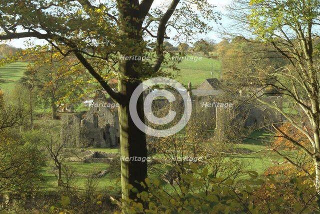 Finchale Priory, Durham, from the wooded bank of the River Wear, 1999. Artist: J Bailey