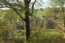 Finchale Priory, Durham, from the wooded bank of the River Wear, 1999. Artist: J Bailey