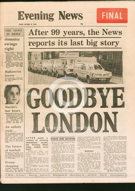 Final edition of the Evening News newspaper, 1980. Artist: Unknown.