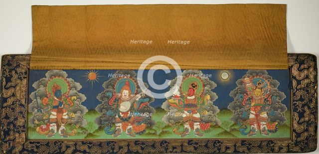 Final Page and Back Cover of Buddhist Manuscript With Four Guardian Kings, Mongolia, 17th/18th cent. Creator: Unknown.