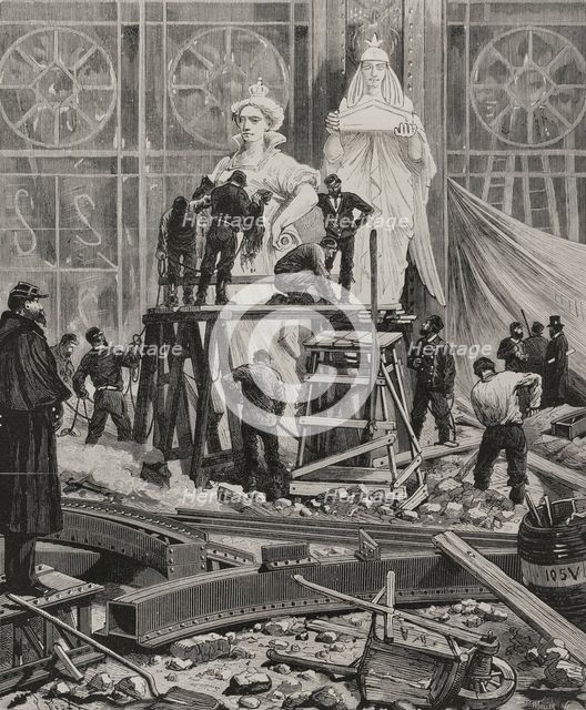Final preparations for the placement of the allegorical statues on the...Paris Exposition, 1878. Creator: Unknown.