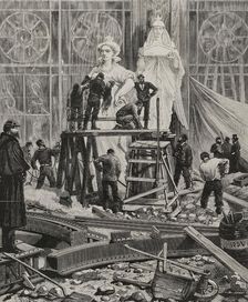 Final preparations for the placement of the allegorical statues on the...Paris Exposition, 1878. Creator: Unknown