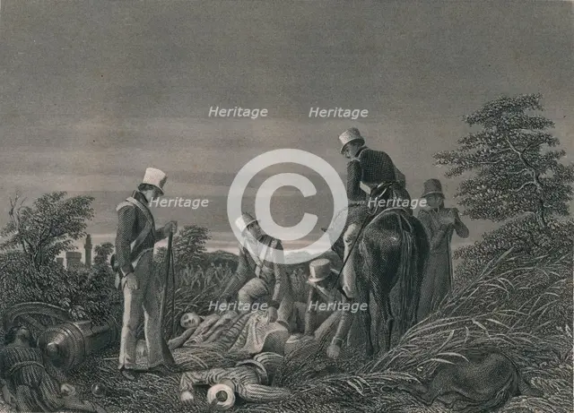 'Finding The Colours of the 24th Regiment After The Battle of Chilianwallah, January 1849'. Creator: J Rogers.