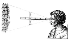 Finding the angular distance between two edges of a wood using a cross-staff, 1617-1619. Creator: Unknown