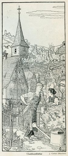 Finding a neighbour, 1898. Creator: J Carben