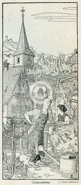 Finding a neighbour, 1898. Creator: J Carben.