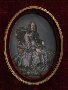 Finely Dressed Woman Seated in Armchair, 1850s. Creator: Unknown